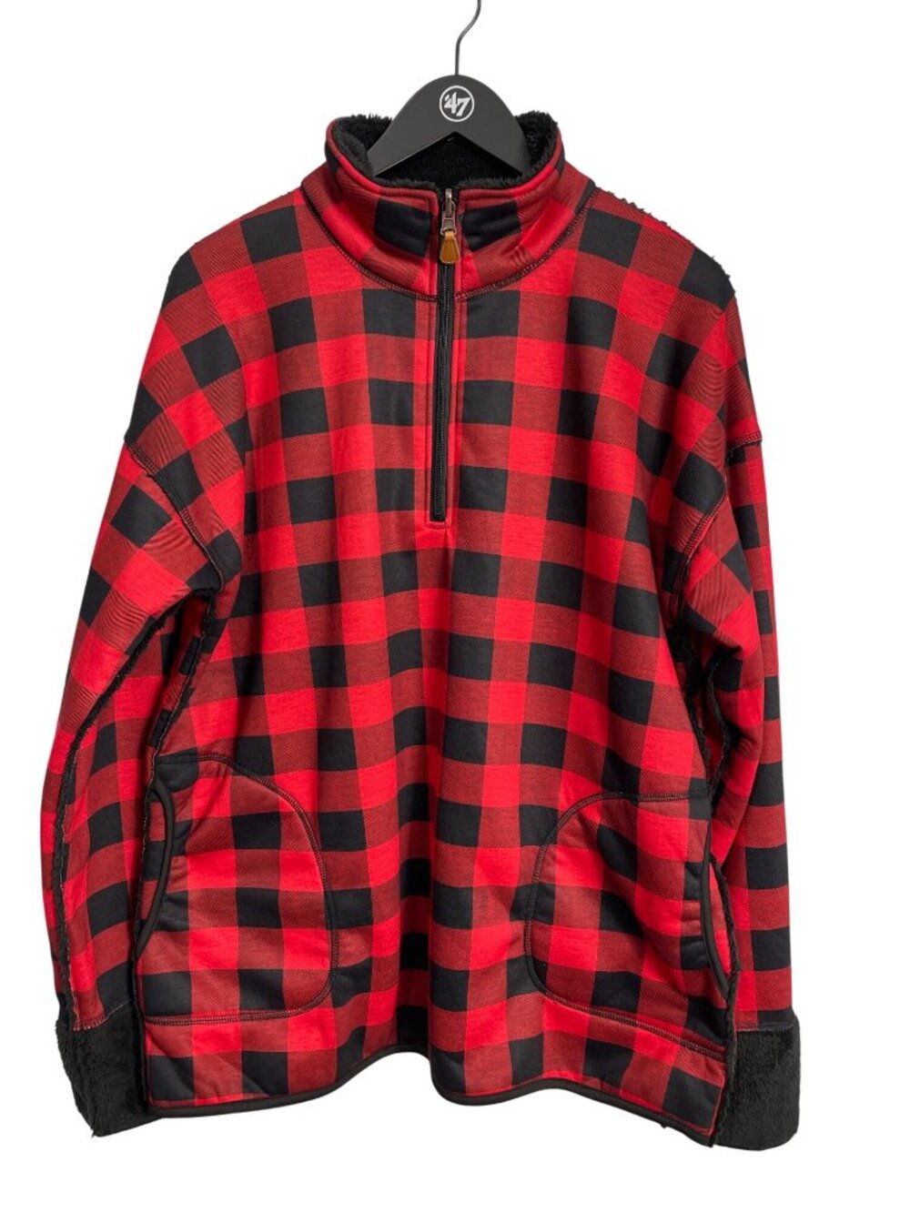 Pullover XL Buffalo Plaid Check Sherpa Lined Reversible Red Black Lumberjack